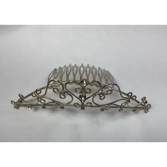 Vintage 90’s Y2K Rhinestone Tiara Silver Tone Comb Wedding Prom Bridal - Picture 3 of 11